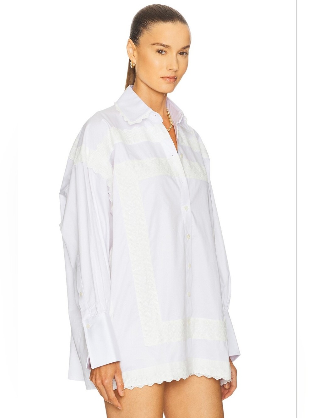Helsa The Summer Overshirt With Vintage Swiss Embroidery in White - Picture 3 of 15